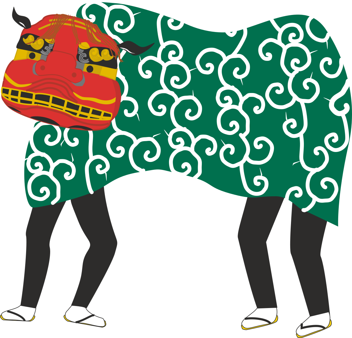 Green and White Cow with Red and Yellow Mane Clipart - Vivid Farm Animal Illustration