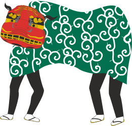 Green and White Cow with Red and Yellow Mane Clipart - Vivid Farm Animal Illustration