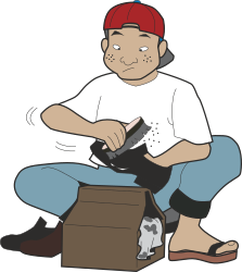 Man Sitting on Ground with Box - Engaging Clipart for Your Projects
