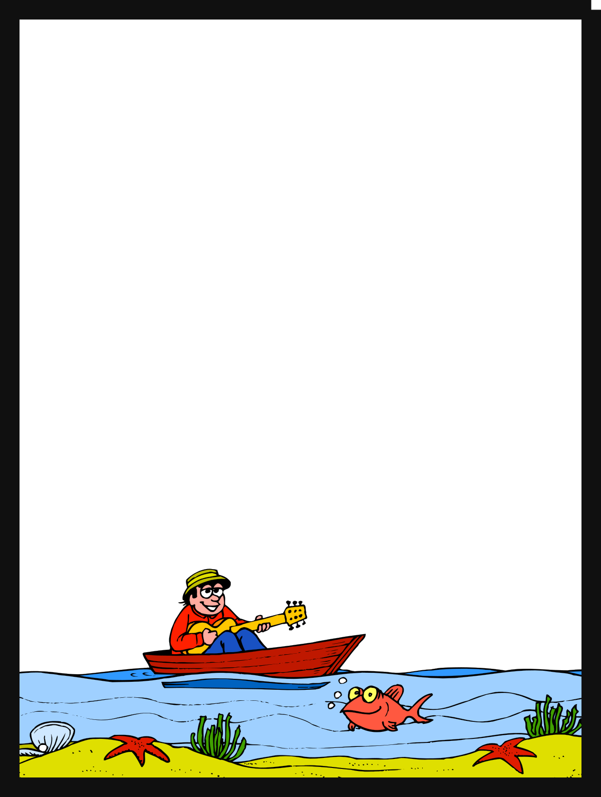 a cartoon character in a boat with a fish clip art png transparent Borders and Frames with a Cartoon Character Singing in a Boat with a Fish Clipart