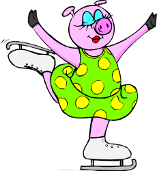 Cartoon Pig on Skateboard in Green Dress - Fun and Playful Clipart