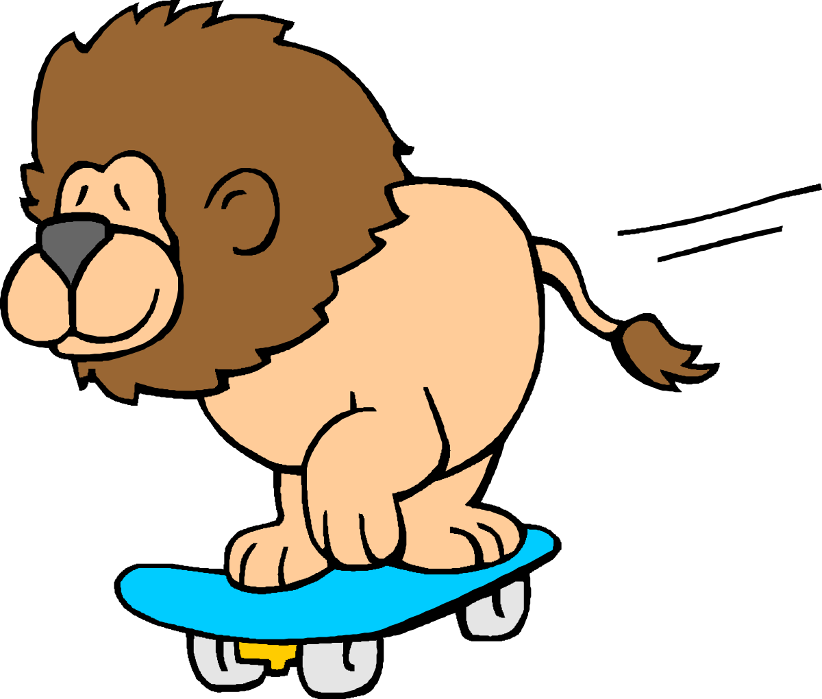 Cartoon Lion Riding Skateboard Clipart - Fun & Playful Graphics