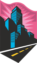 Cityscape with Pink Sky and Yellow Line Clipart