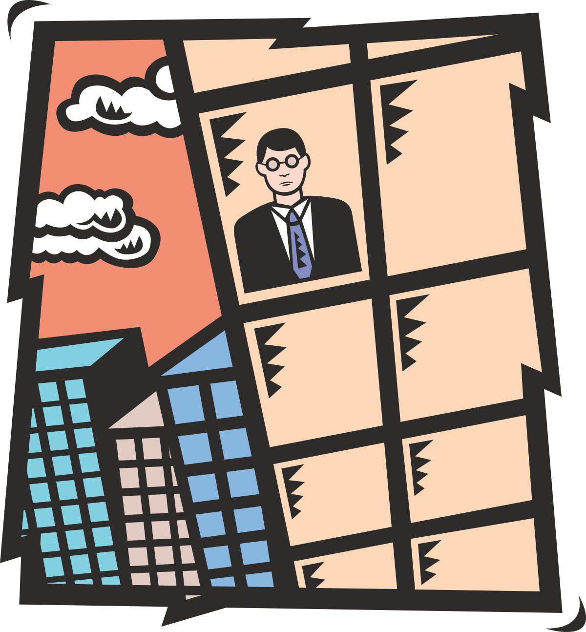 a man in a suit standing in front of a cityscape clip art png transparent Businessman in Suit Against Urban Cityscape - Professional Clipart for Corporate Use