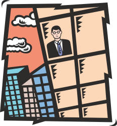 Businessman in Suit Against Urban Cityscape - Professional Clipart for Corporate Use
