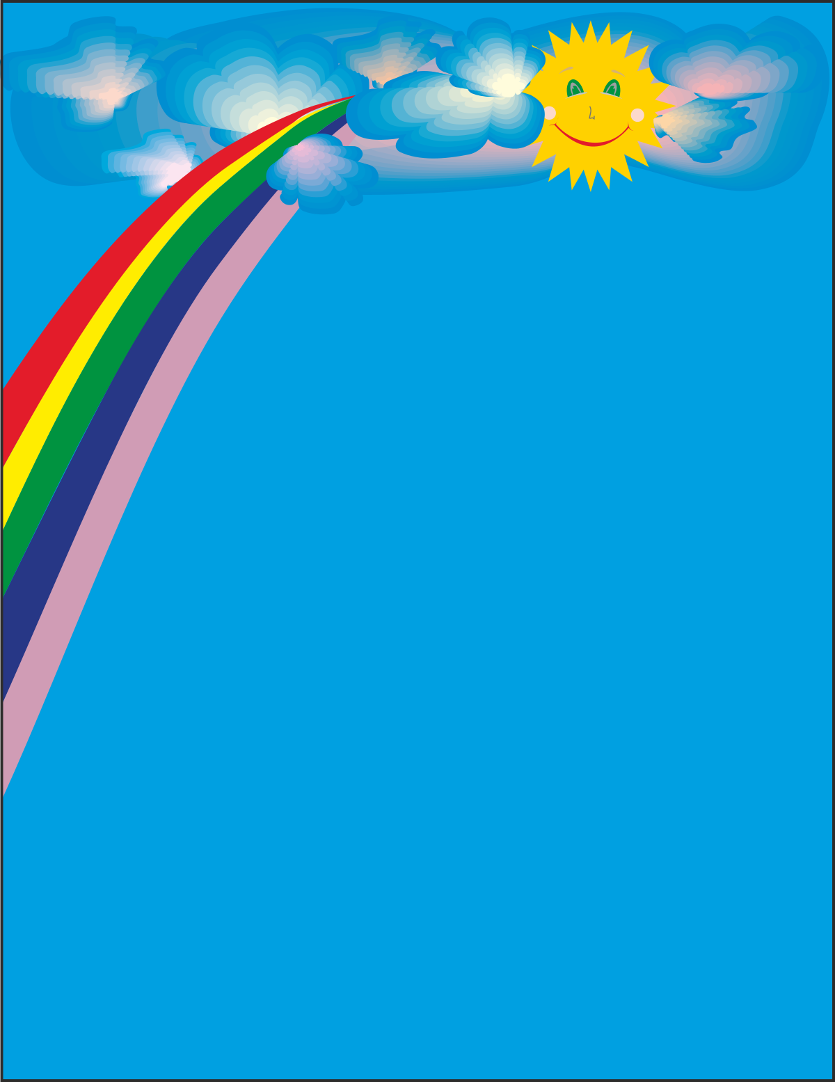 Rainbow Clipart with Sun and Clouds - Vibrant Day Sky Borders