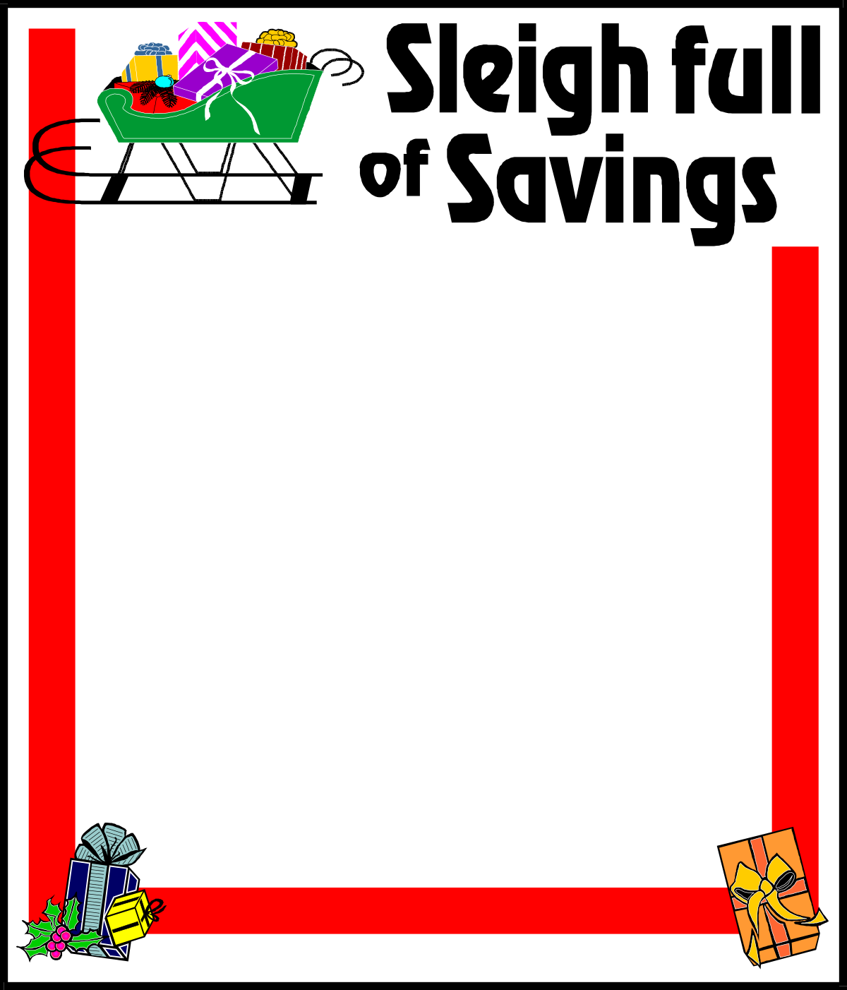 BORDERS and HOLIDAY SLEIGHS Clipart with Signs and Presents