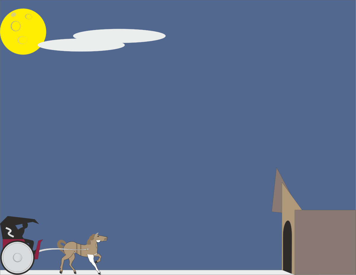 Borders & Misc Clipart: Sleepy Hollow Horse Rider in Urban Landscape