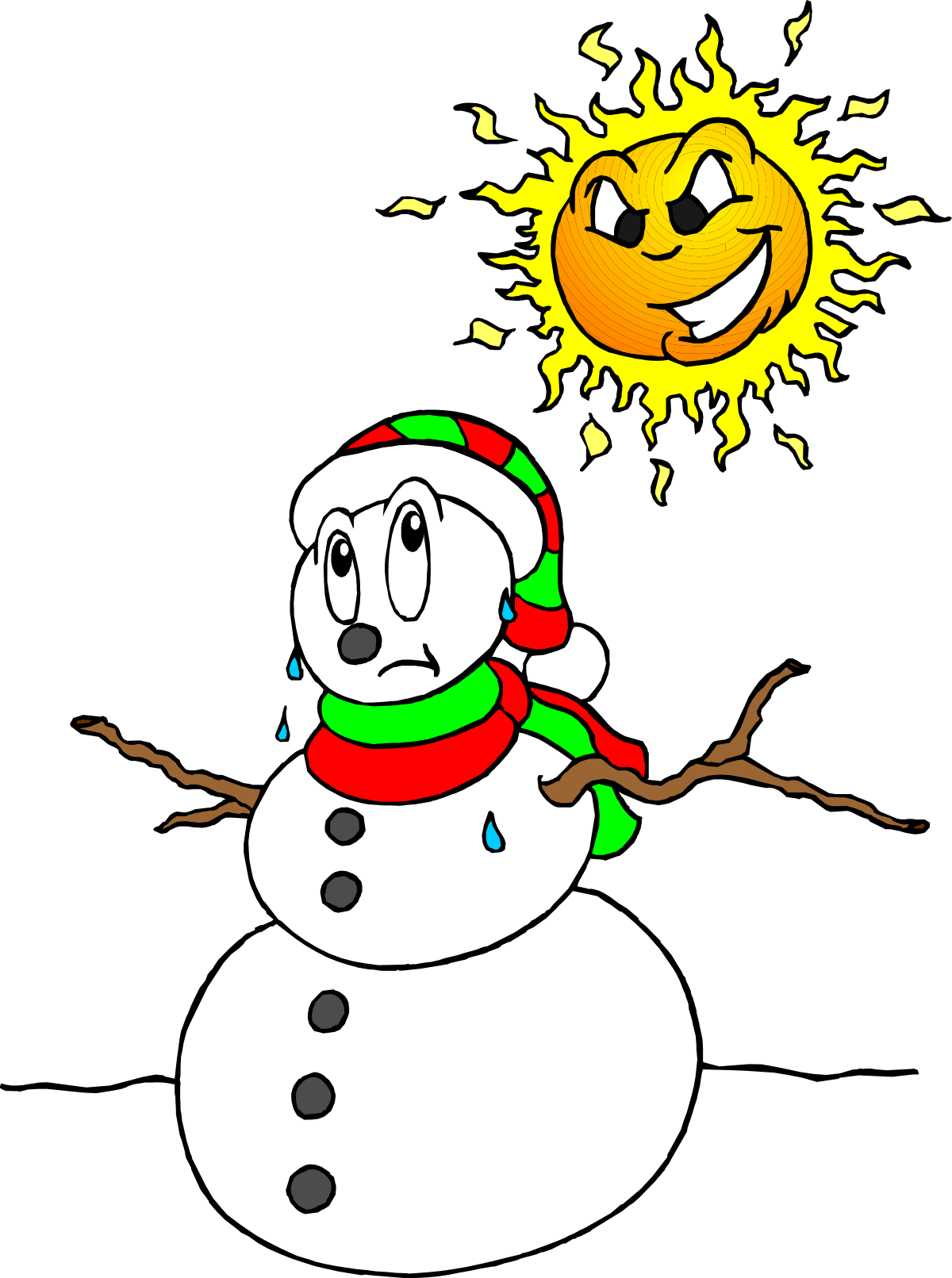 Snowman with Sun Behind - Cheerful Winter Clipart