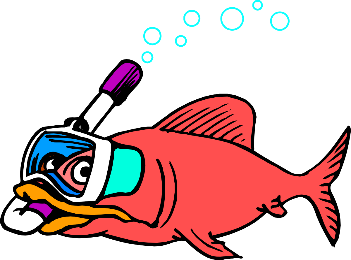 Red Fish with Scuba Mask and Snorkel Tube Clipart