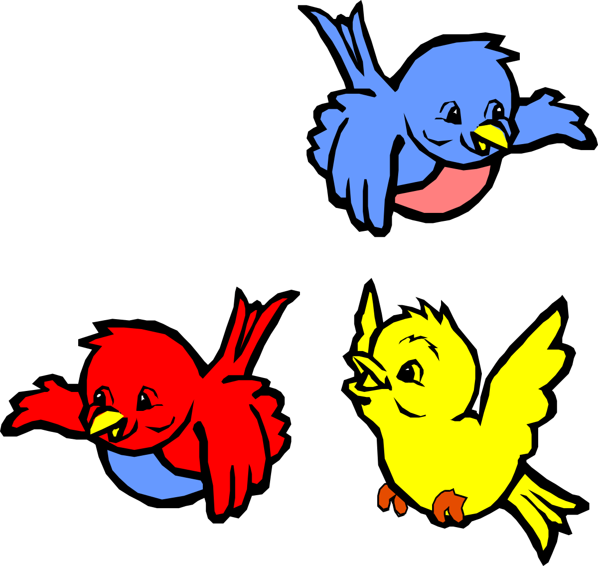 four different colored birds flying in the air clip art png transparent Colorful Birds Flying in the Air Clipart