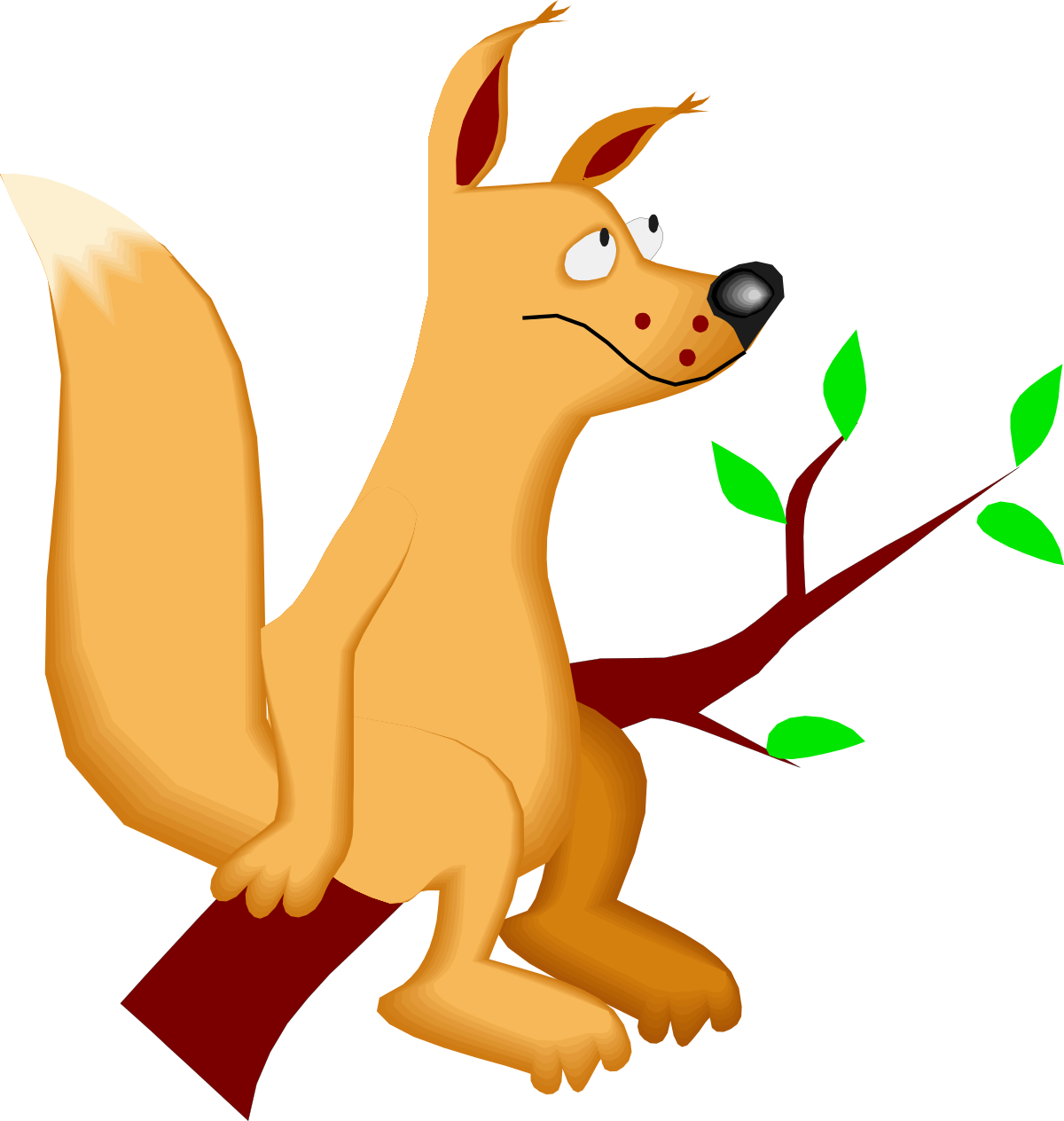 a cartoon squirrel with a red nose and a green leaf clip art png transparent Cartoon Squirrel with Red Nose and Green Leaf Clipart