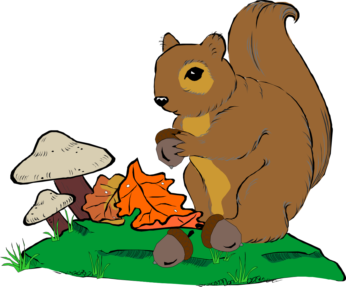 Squirrel Eating Leaf in Grass - Adorable Nature Clipart