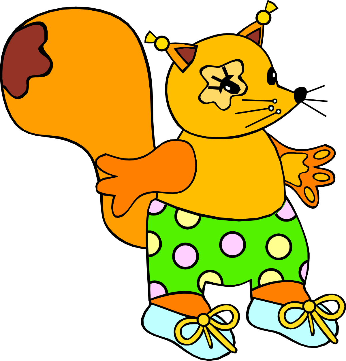 a cartoon cat with a green shorts and a yellow hat clip art png transparent Cartoon Cat in Green Shorts and Yellow Hat Clipart - Fun and Playful Designs