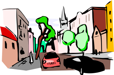 Street Scene with Car and Person Clipart for Creative Projects