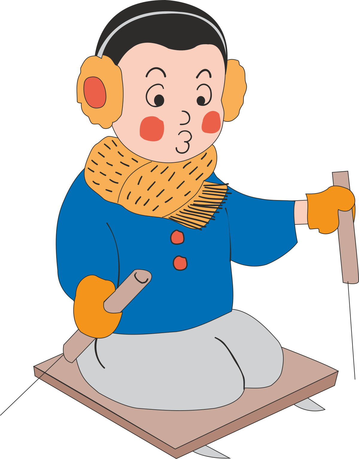 Cartoon Character Sitting on a Box with Hat and Scarf Clipart