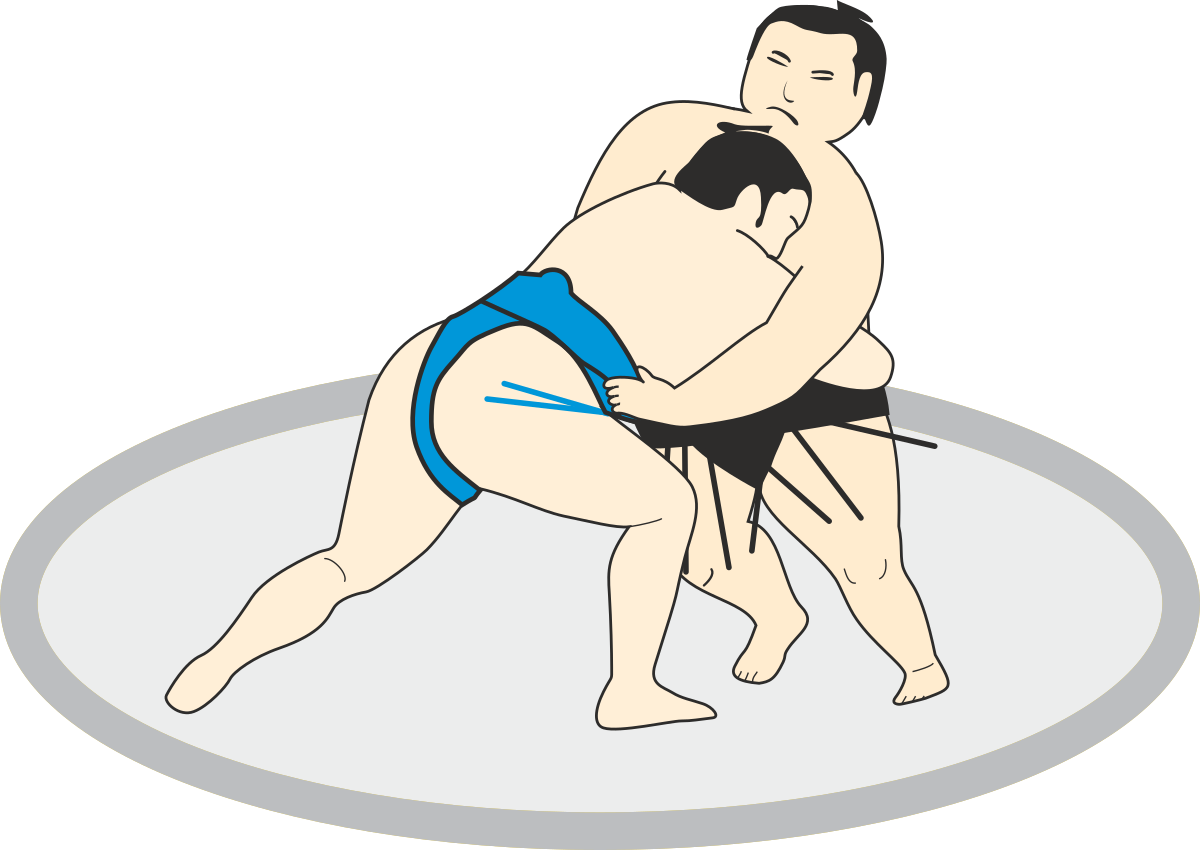 Sumo Wrestler Clipart in Blue and Black Suit: Dynamic Sports Illustration
