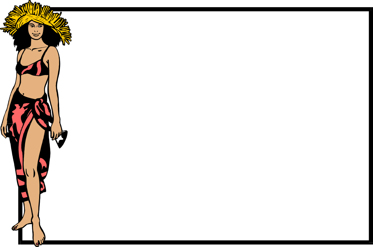 BORDERS & FRAMES: Vibrant Clipart of a Woman in a Bathing Suit Holding a Surfboard