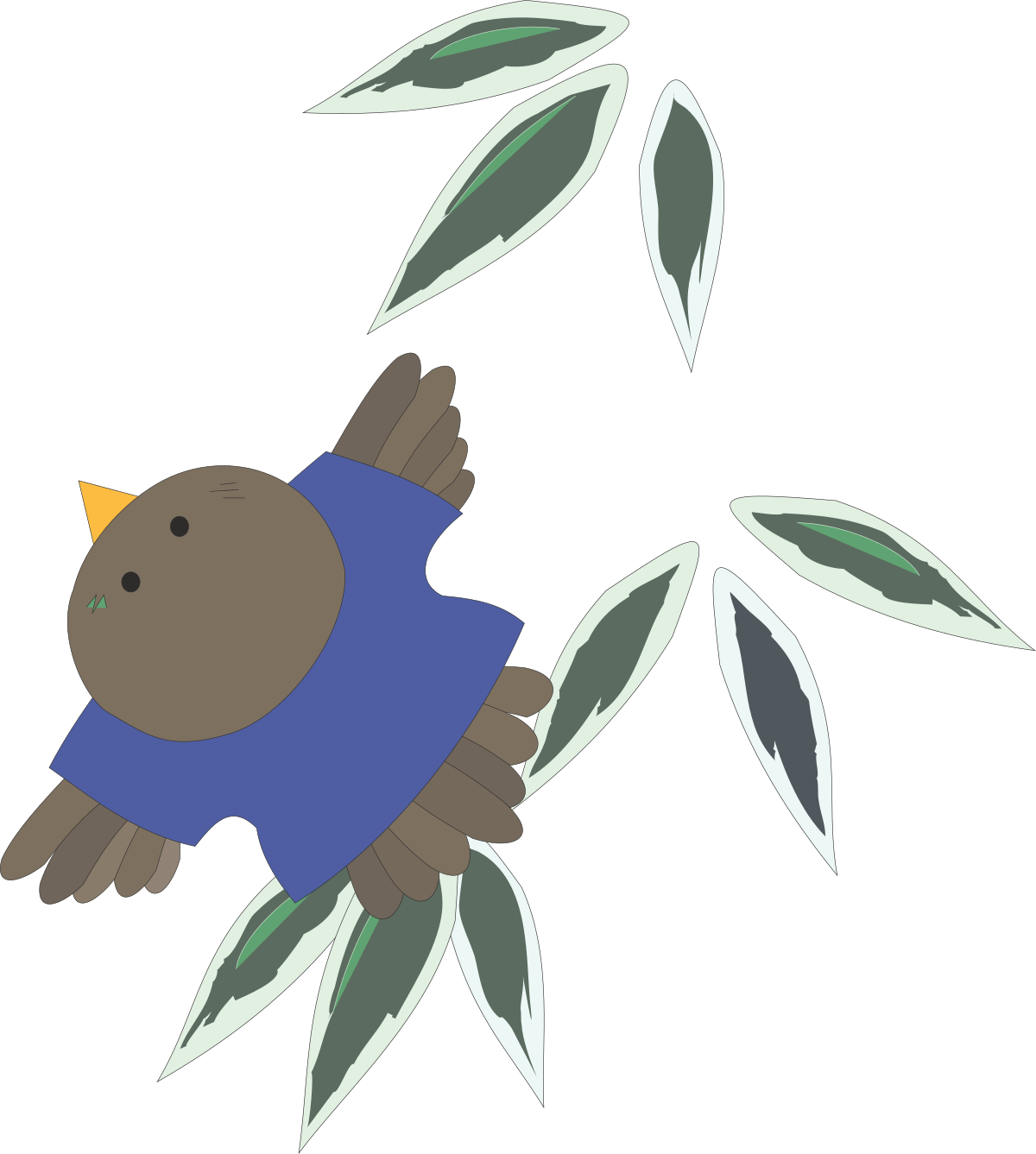 Bird on Branch with Leaves Clipart - Nature Illustration