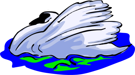 Elegant White Swan Floating on Blue and Green Water Clipart