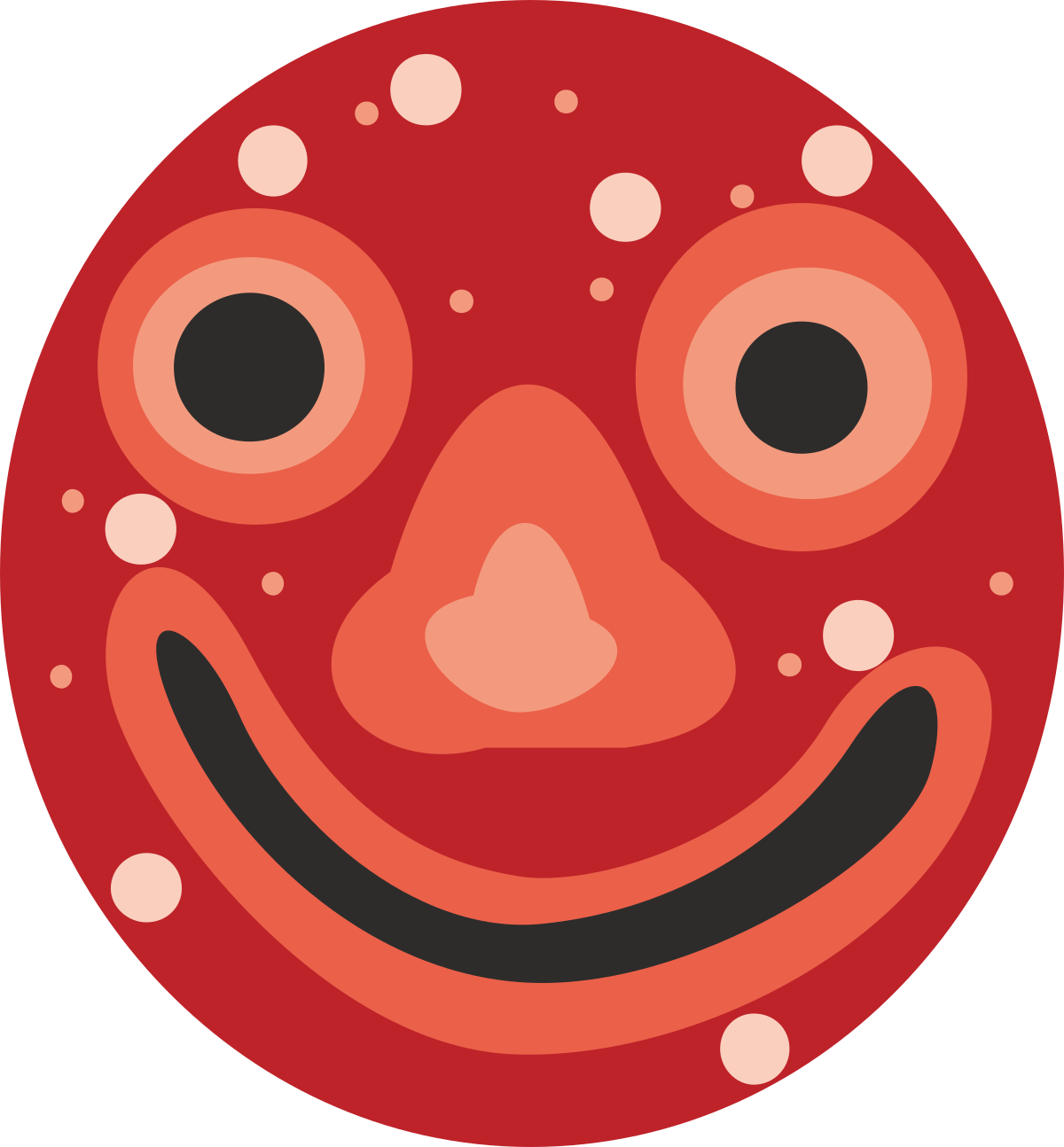 Red Smiley Face Clipart with Black Spots for Fun Designs