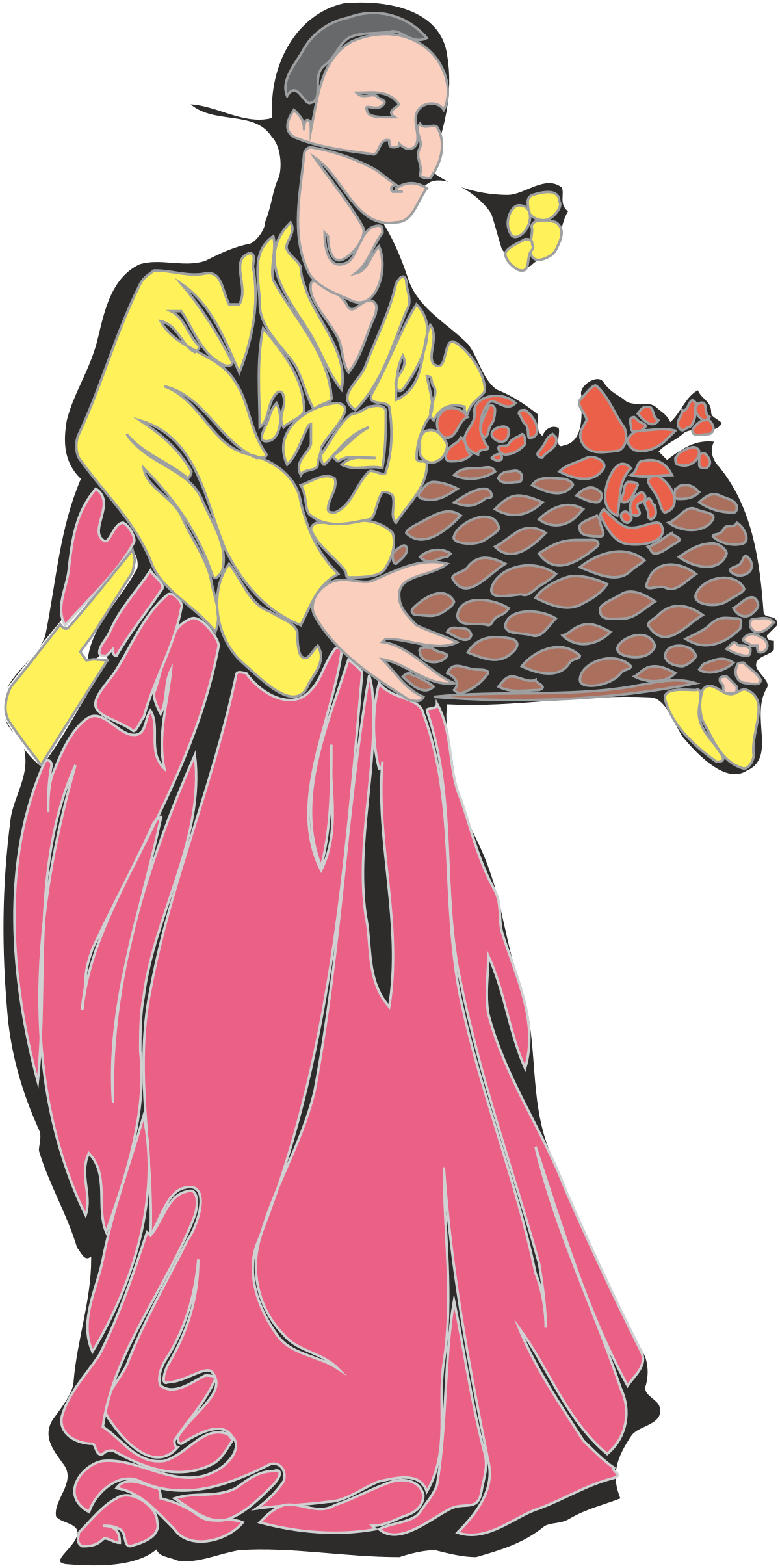 Woman in Pink Dress Holding Food Tray - Charming Clipart Collection