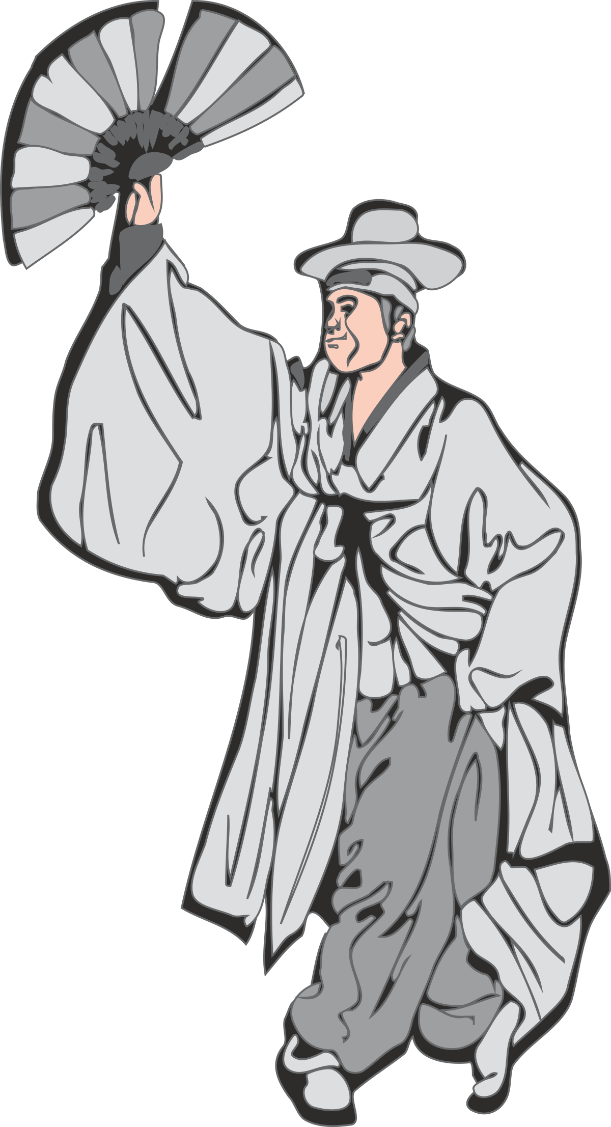 Man in White Robe and Hat Holding a Fan Clipart