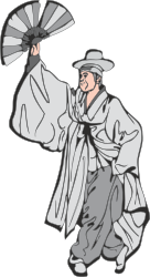 Man in White Robe and Hat Holding a Fan Clipart