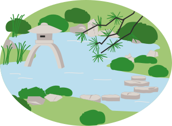 Pond Clipart with Bridge and Trees - Scenic Nature Illustration