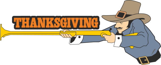 Thanksgiving Borders - Cowboy Hat Man with Yellow Trumpet Clipart