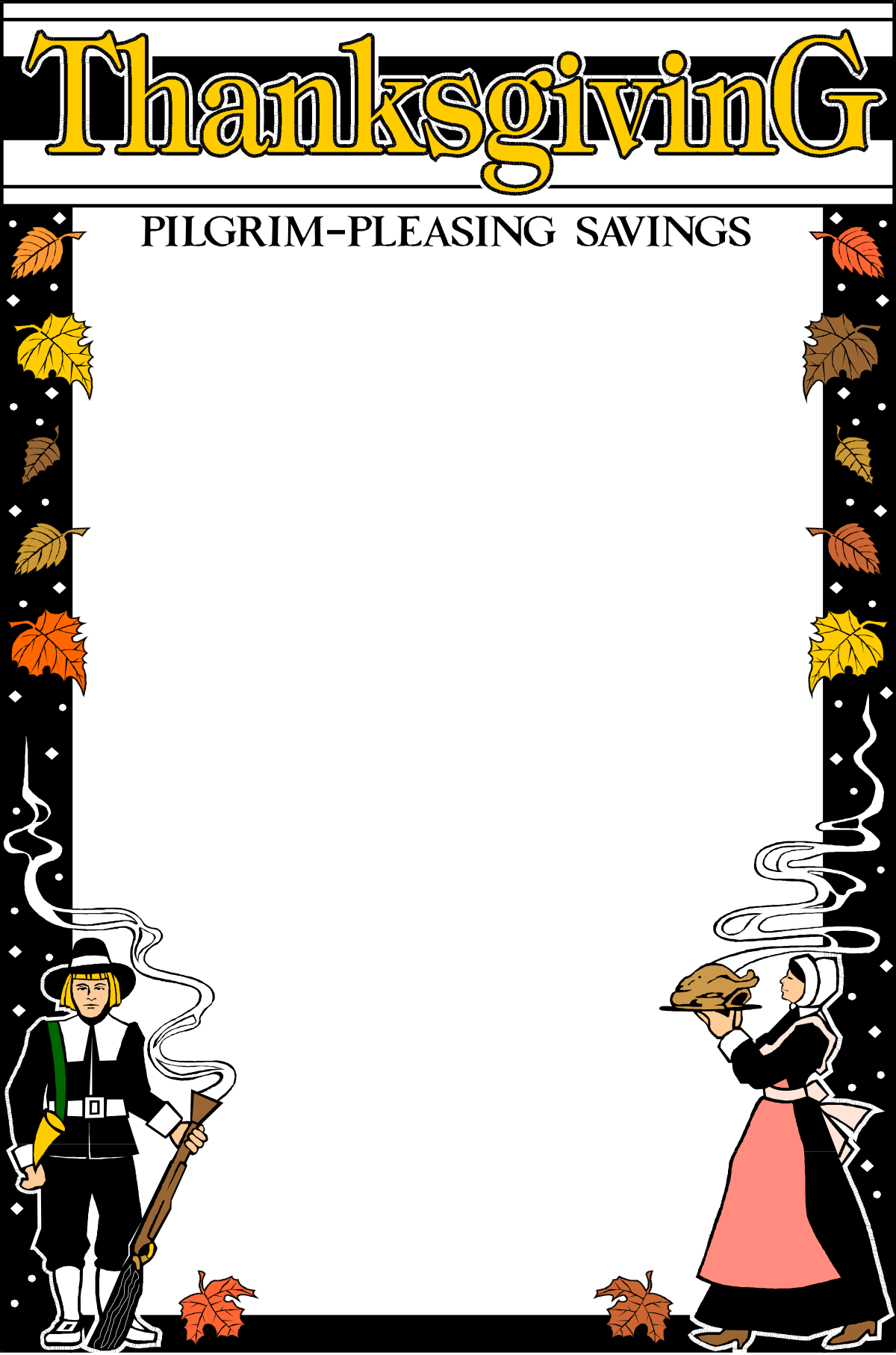 Black and White Holiday Frame with Cartoon Character and Witch Clipart
