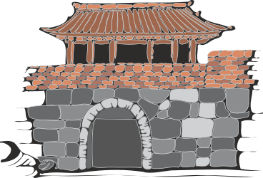 Stone Wall Cat Clipart: Charming Building Scene