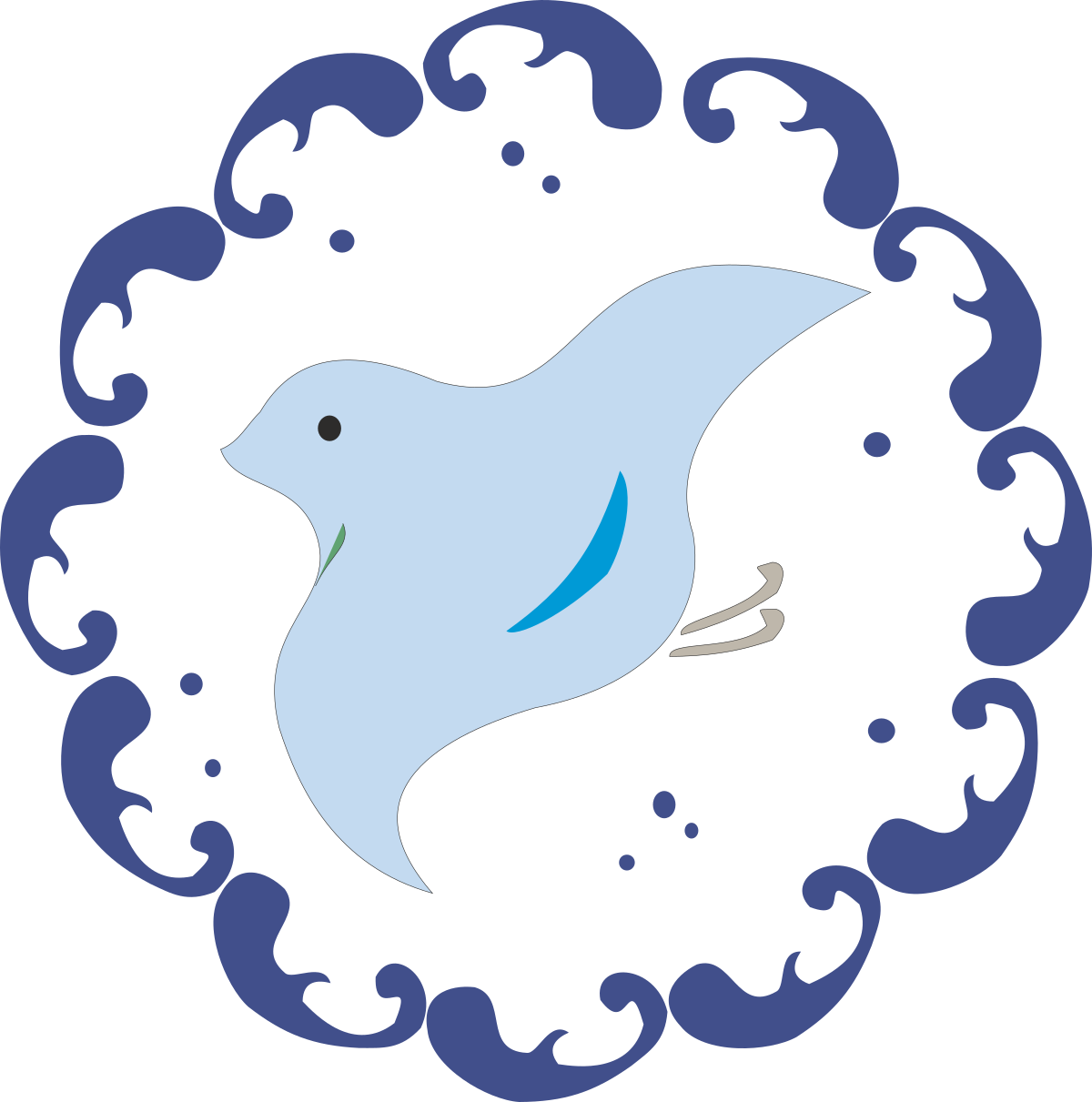 White Bird with Blue Wings Circular Clipart Design