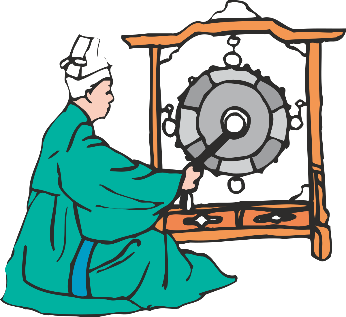 Woman in Green Robe Gazing at Clock - Clipart Illustration