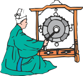 Woman in Green Robe Gazing at Clock - Clipart Illustration