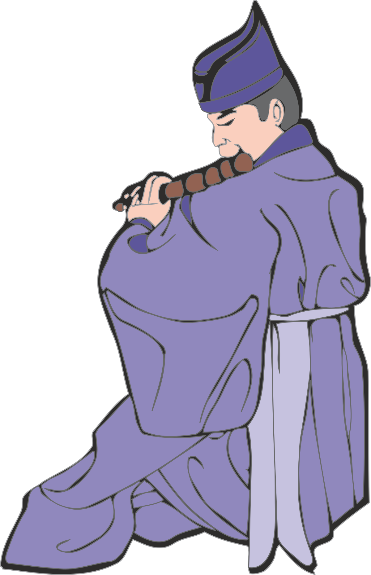 Purple Robed Man Playing Pipe Clipart - Enchanting Character for Diverse Uses
