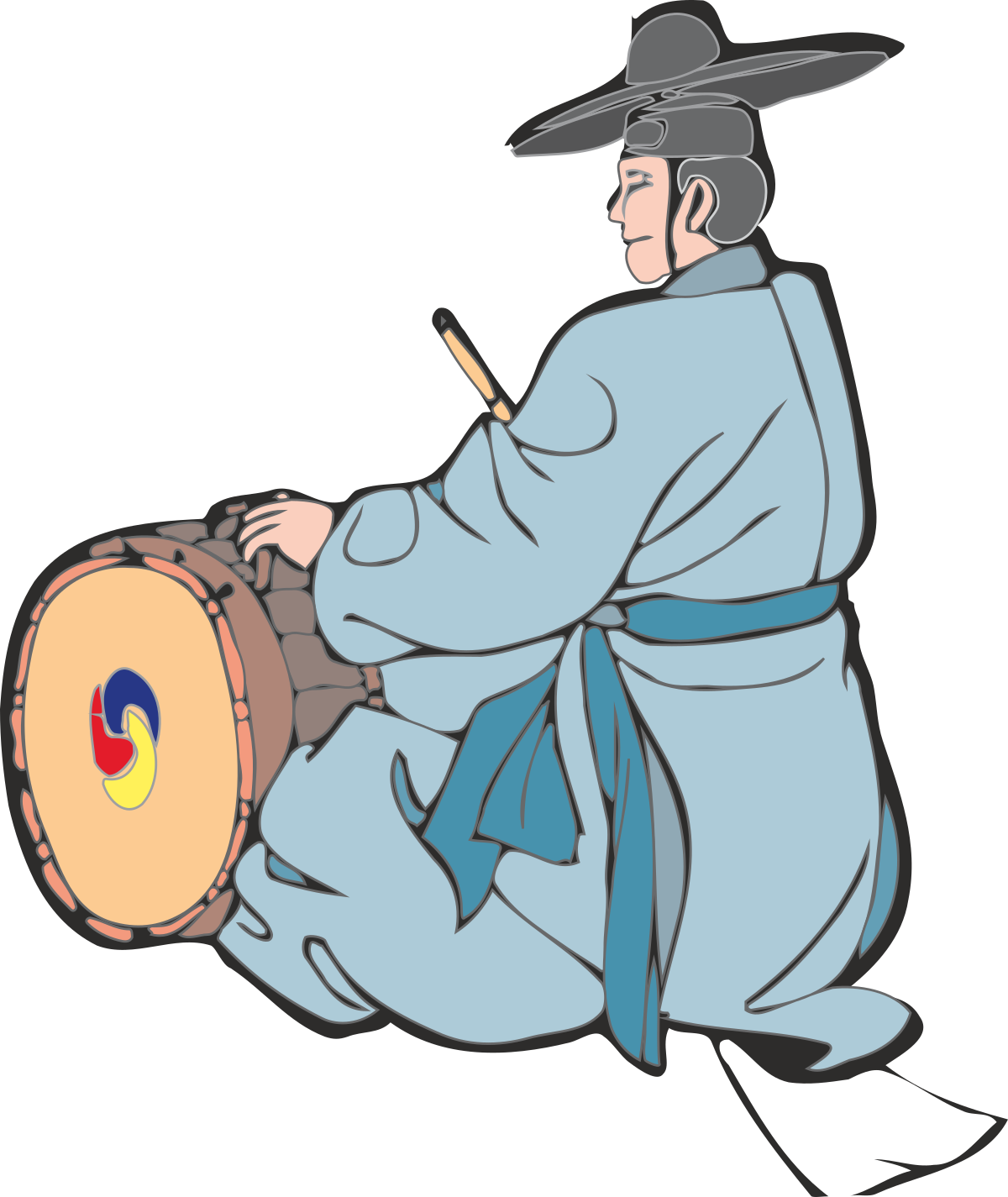 a man in a blue kima is playing a drum clip art png transparent Drum Player in Blue Kimono - Vibrant Clipart Scene