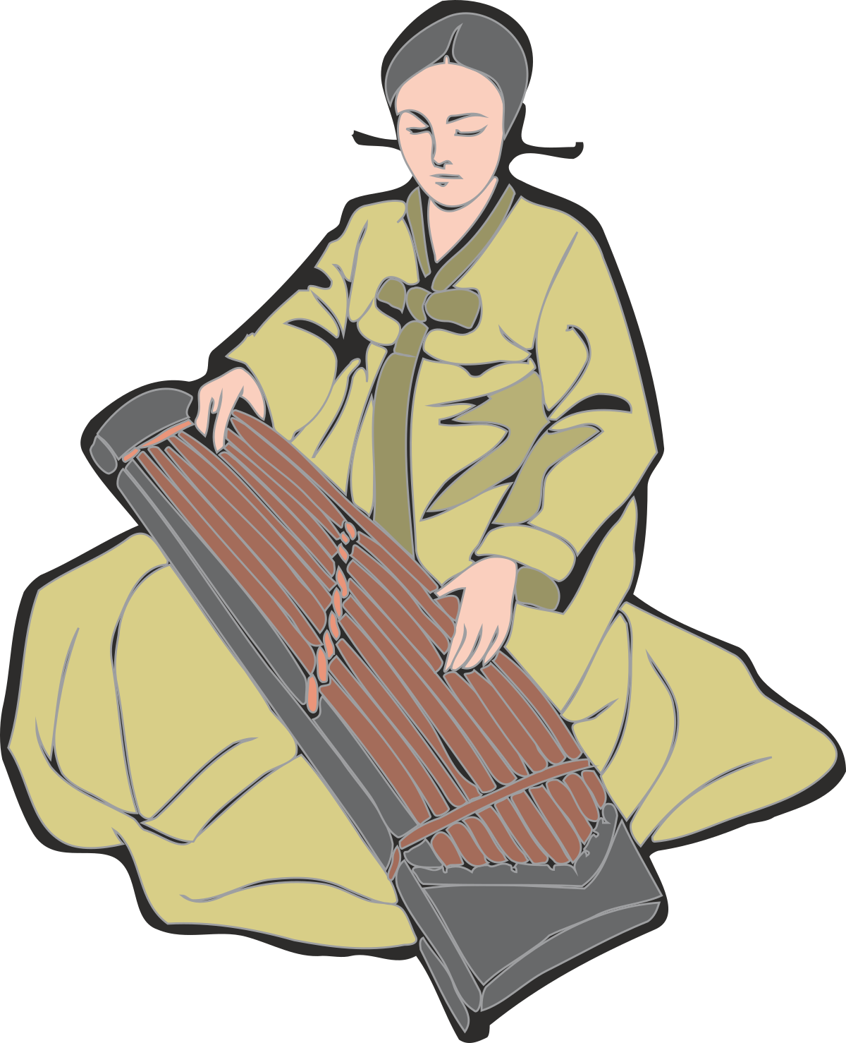 Yellow Uniform Man Playing Large Instrument Clipart