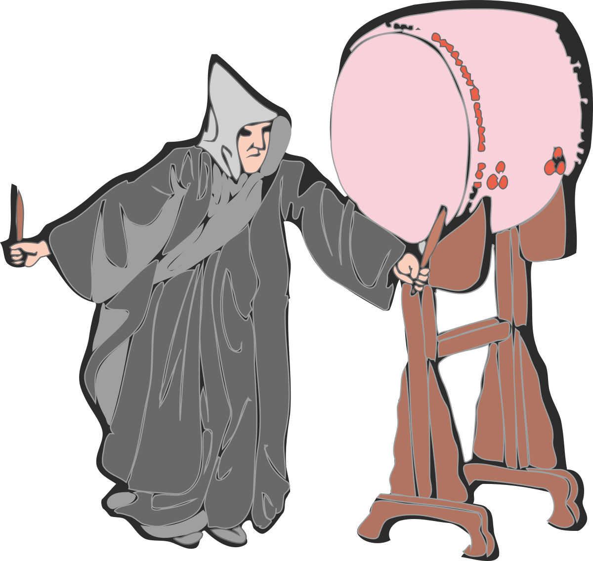 Man in Robe Holding a Large Pink Object - Colorful Clipart