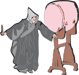 Man in Robe Holding a Large Pink Object - Colorful Clipart