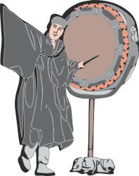 Man in Robe Holding Large Clock Clipart for Timely Designs