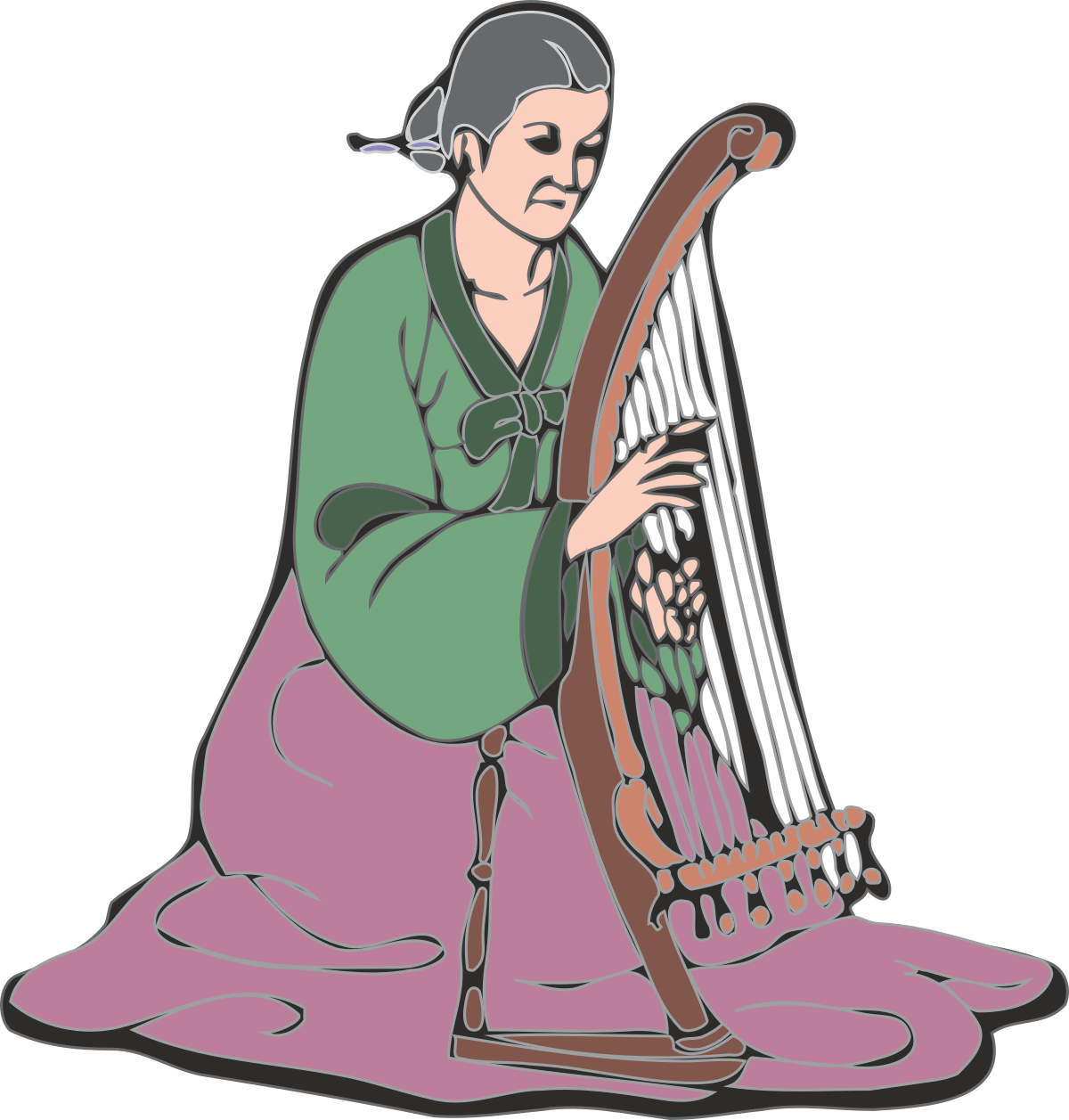 Woman Playing Harp Clipart - Elegant Musical Scene