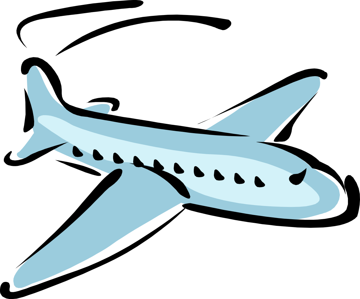 Blue Airplane Flying in the Sky Clipart Illustration