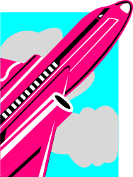 Pink Airplane Soaring Through Blue Sky - Vibrant Clipart