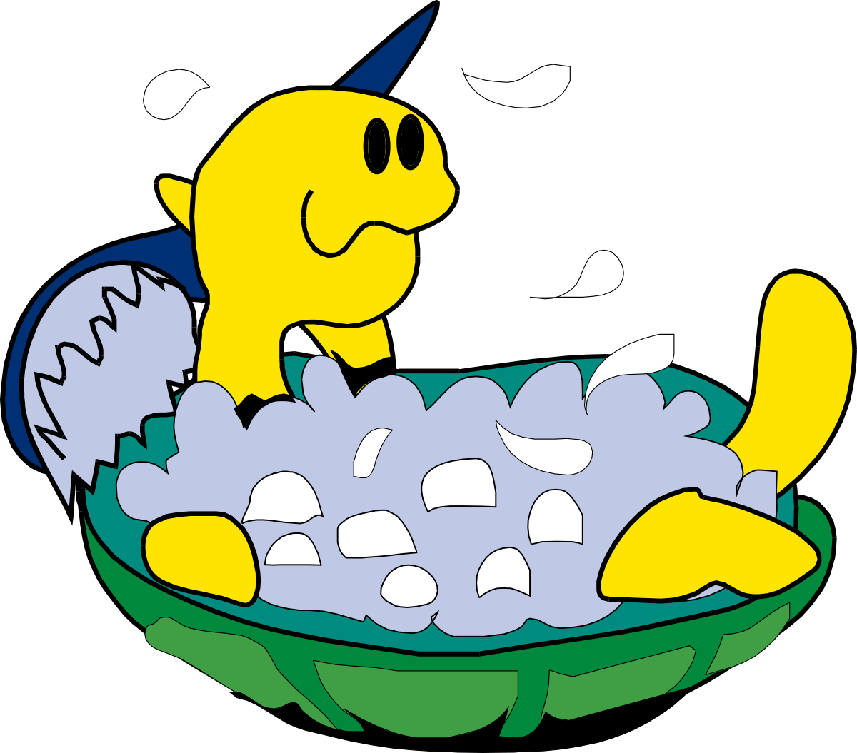 Cute Cartoon Dog Sitting in a Bowl of Ice - Whimsical Clipart