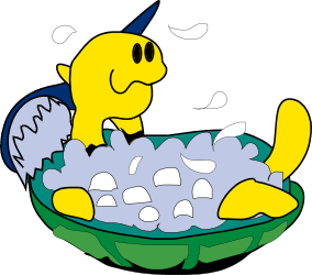 Cute Cartoon Dog Sitting in a Bowl of Ice - Whimsical Clipart