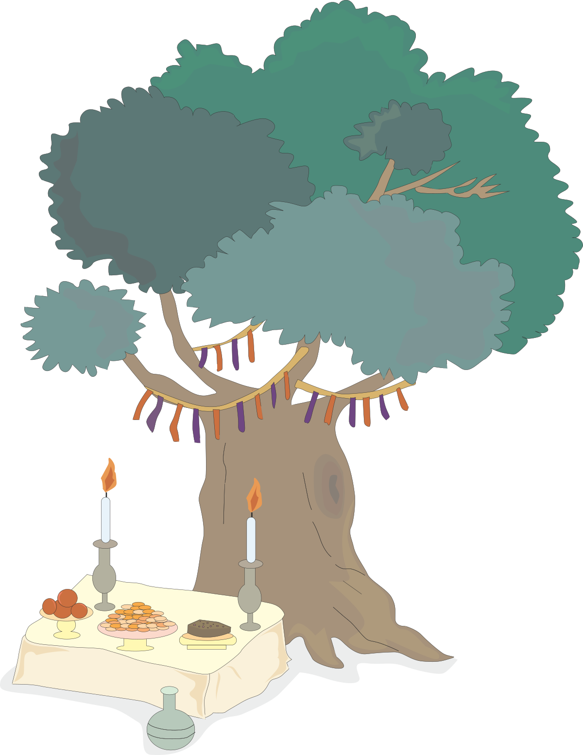Table Candle with Food Plate and Tree Clipart