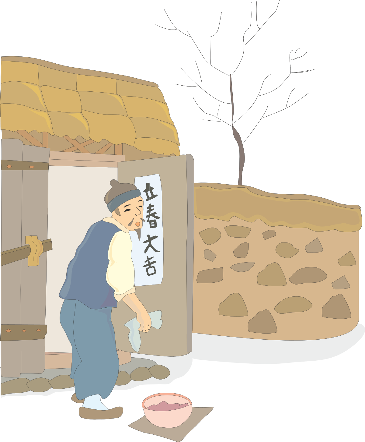 a man is standing in front of a stone house clip art png transparent Man Standing in Front of a Stone House Clipart