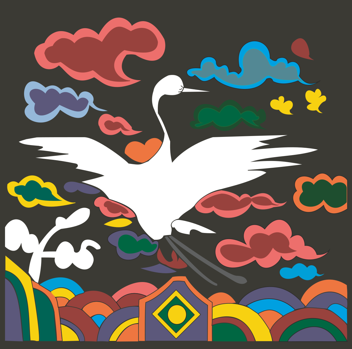 a white dove flying over a city with colorful clouds clip art png transparent Dove Flying Over City with Colorful Clouds - Vibrant Clipart
