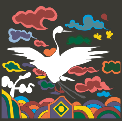 Dove Flying Over City with Colorful Clouds - Vibrant Clipart